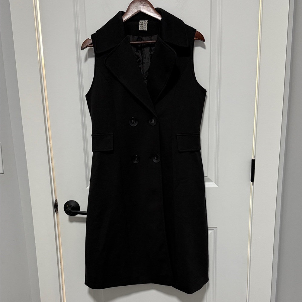 WOMENS BLACK TRENCH VEST SLEEVELESS DOUBLE-BREASTED BUTTON SIZE LARGE